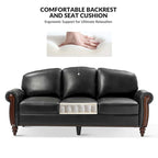 Canapé traditionnel en cuir véritable avec pieds en bois sculpté