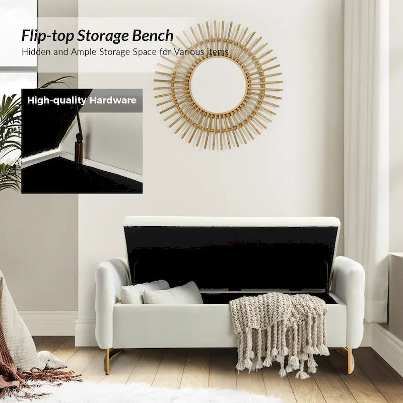 Banc de rangement capitonné à couvercle relevable