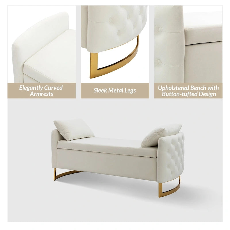 Banc de rangement capitonné à couvercle relevable