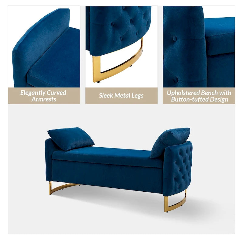 Banc de rangement capitonné à couvercle relevable