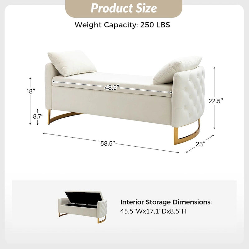 Banc de rangement capitonné à couvercle relevable