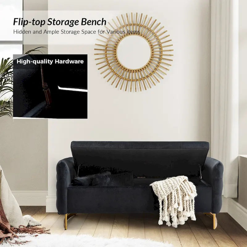 Banc de rangement capitonné à couvercle relevable