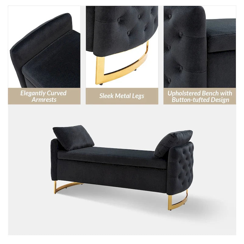 Banc de rangement capitonné à couvercle relevable