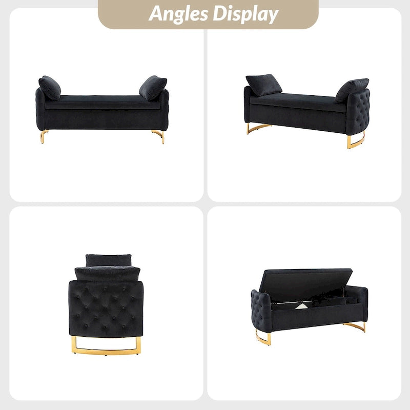 Banc de rangement capitonné à couvercle relevable