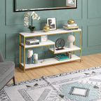 Console rectangulaire de 140 cm de large avec plateau imitation marbre