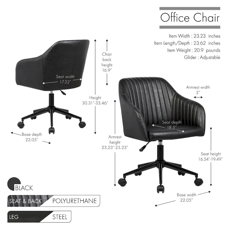 Chaise de bureau, revêtement en cuir PU capitonné