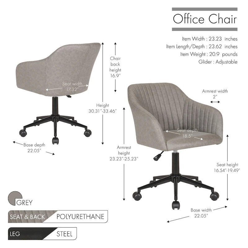 Chaise de bureau, revêtement en cuir PU capitonné