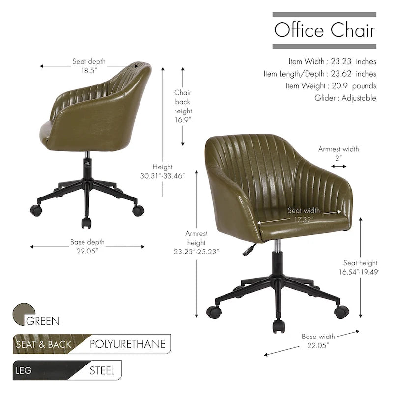 Chaise de bureau, revêtement en cuir PU capitonné