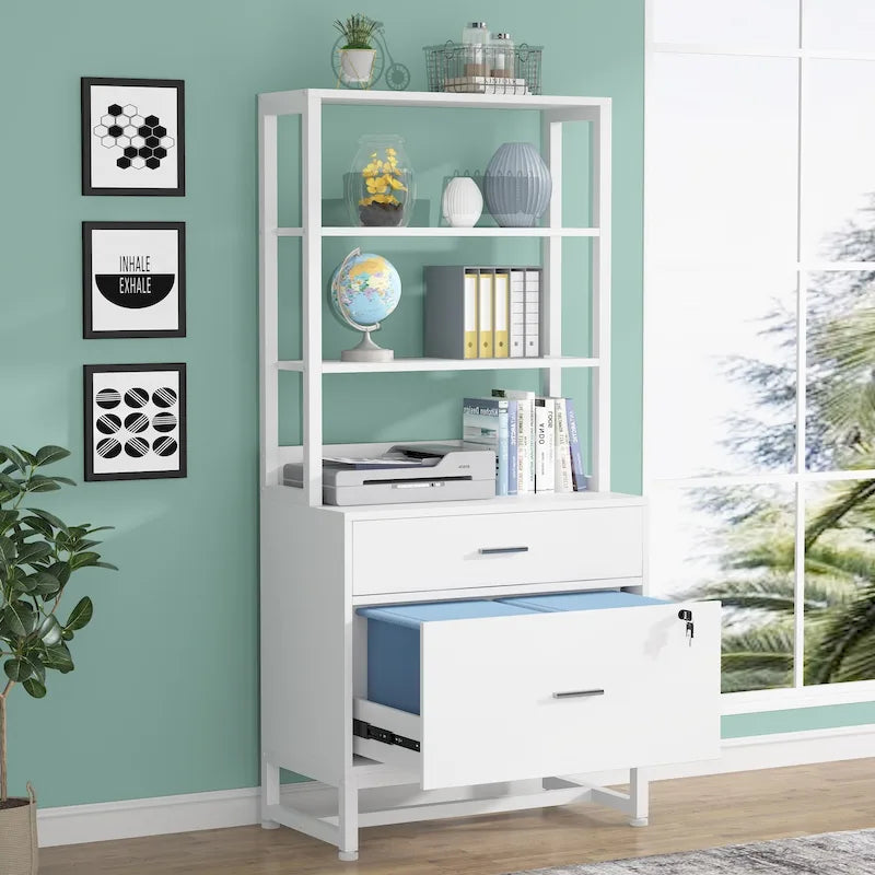 Classeur à 2 tiroirs avec étagères de rangement ouvertes