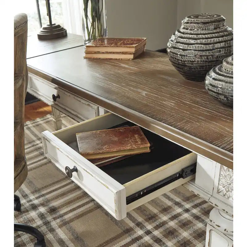 Bureau à plateau relevable 2 pièces pour bureau à domicile, blanc/marron antique