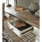 Bureau à plateau relevable 2 pièces pour bureau à domicile, blanc/marron antique