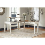 Bureau à plateau relevable 2 pièces pour bureau à domicile, blanc/marron antique