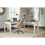 Bureau à plateau relevable 2 pièces pour bureau à domicile, blanc/marron antique