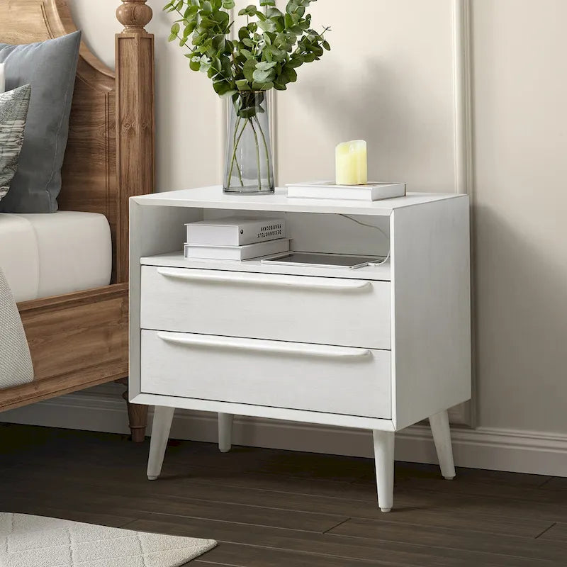 Kay Mid-century Modern 2 - Drawer Nightstand with Built-In Outlets and USB by 