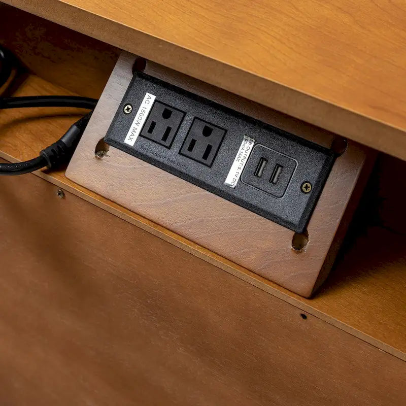 Table de chevet moderne du milieu du siècle à 2 tiroirs avec prises de courant et ports USB intégrés