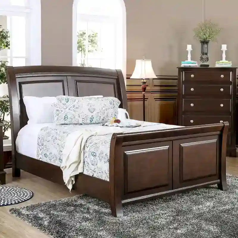  Hazelo Modern Brown Solid Wood Sleigh Bed
