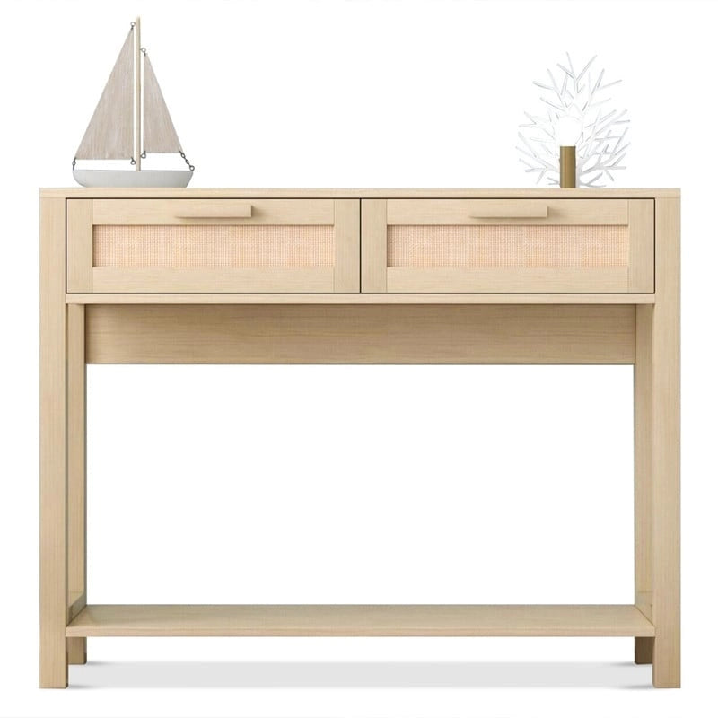Console en rotin de 100 cm avec 2 tiroirs pour entrée