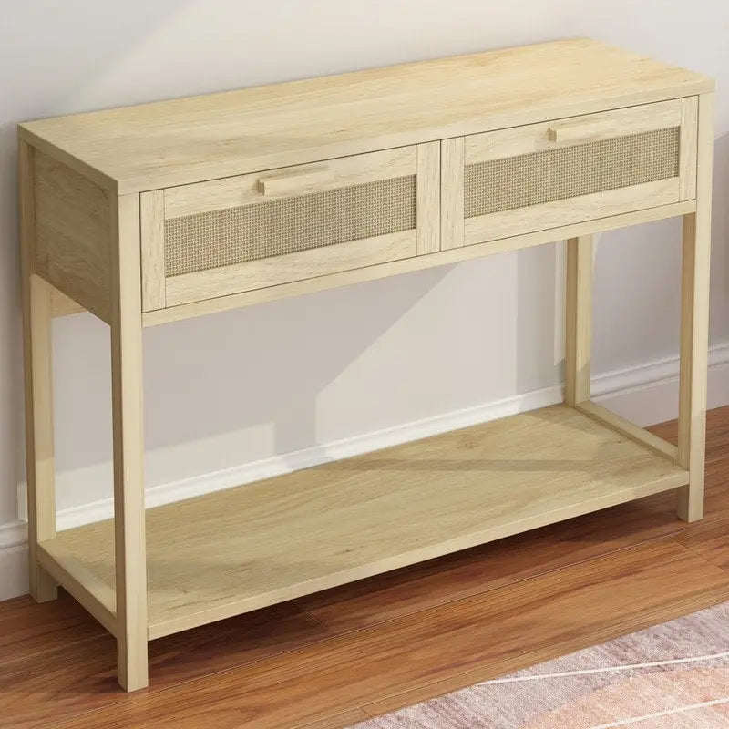 Console en rotin de 100 cm avec 2 tiroirs pour entrée