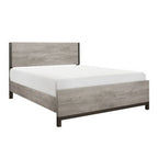 Grand lit, accents finition métal peint, cadre en bois gris clair