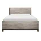 Grand lit, accents finition métal peint, cadre en bois gris clair