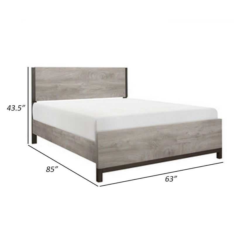 Grand lit, accents finition métal peint, cadre en bois gris clair