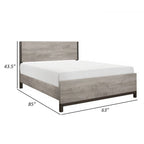 Grand lit, accents finition métal peint, cadre en bois gris clair