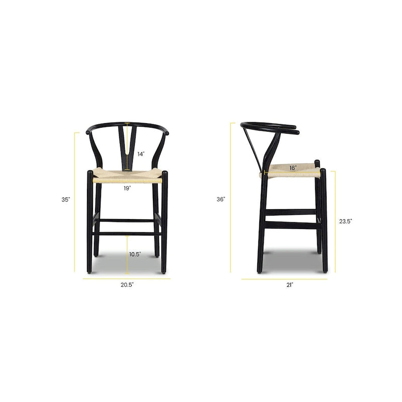 Tabouret de comptoir Weave, hauteur d'assise 23,5 po – Bois massif avec assise tissée