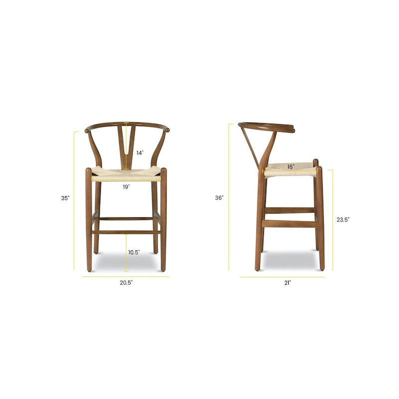 Tabouret de comptoir Weave, hauteur d'assise 23,5 po – Bois massif avec assise tissée