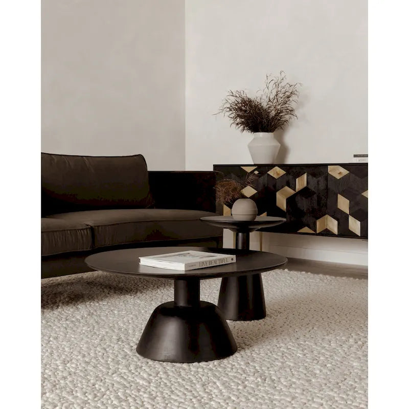 Table basse piédestal moderne en manguier massif - 30L x 30P x 14H