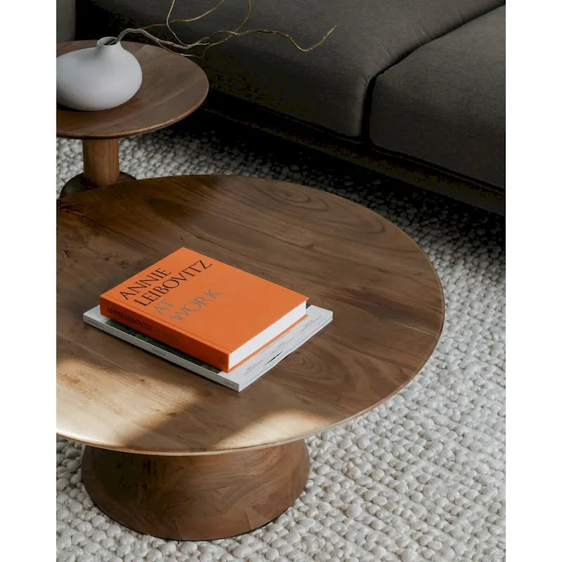 Table basse piédestal moderne en manguier massif - 30L x 30P x 14H