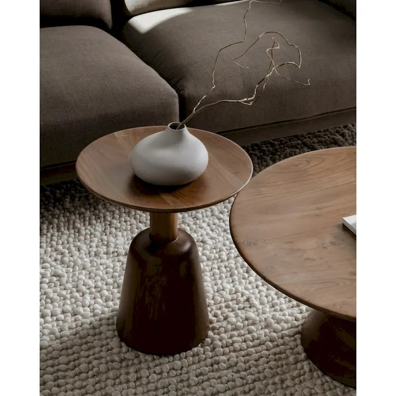 Table basse piédestal moderne en manguier massif - 30L x 30P x 14H