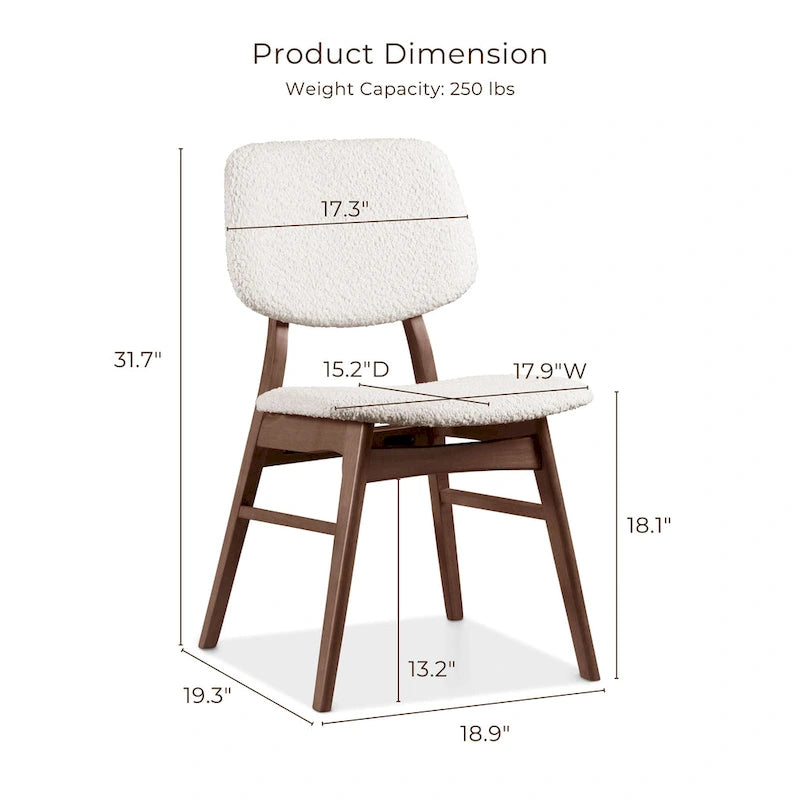 Lot de 2 chaises de salle à manger en noyer du milieu du siècle avec revêtement en bouclé