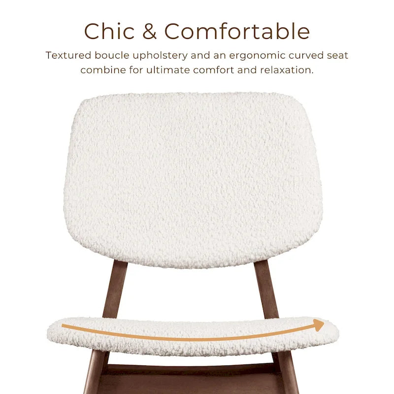 Lot de 2 chaises de salle à manger en noyer du milieu du siècle avec revêtement en bouclé