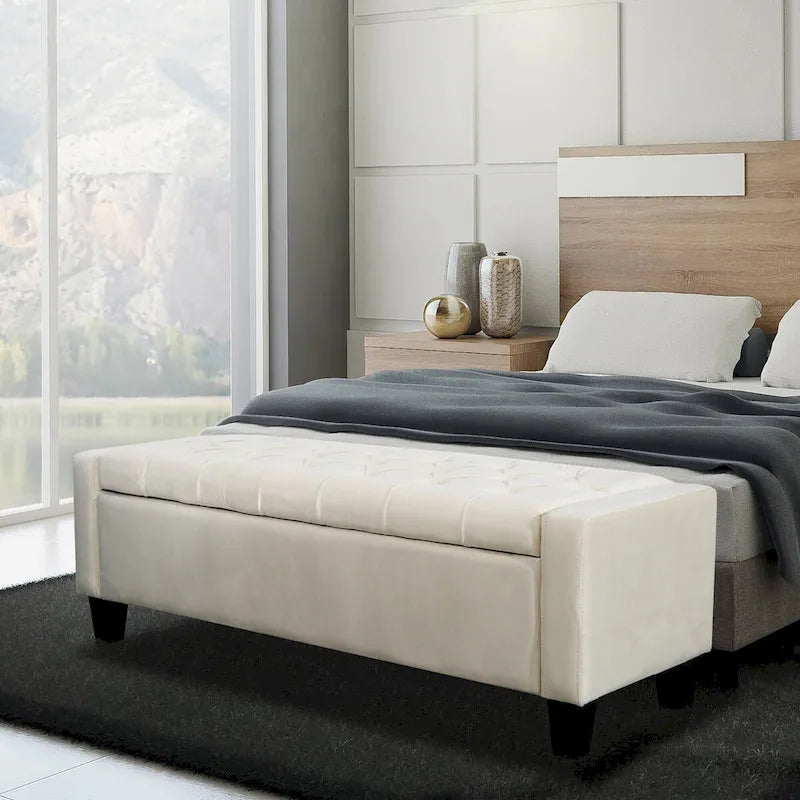  Warren Velvet Button Tufted Storage Bench