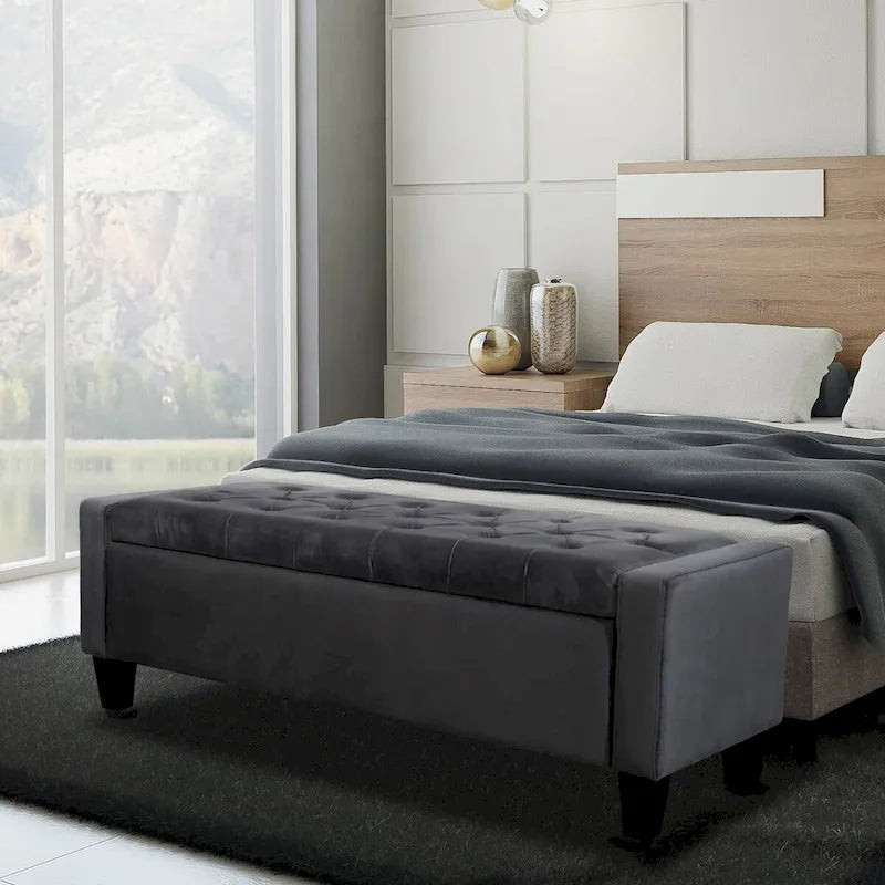 Banc de rangement capitonné en velours