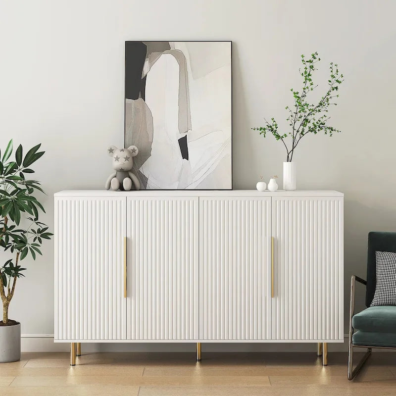 Buffet de rangement, Grand buffet cannelé avec étagères réglables, Crédence, Console de meuble d'appoint
