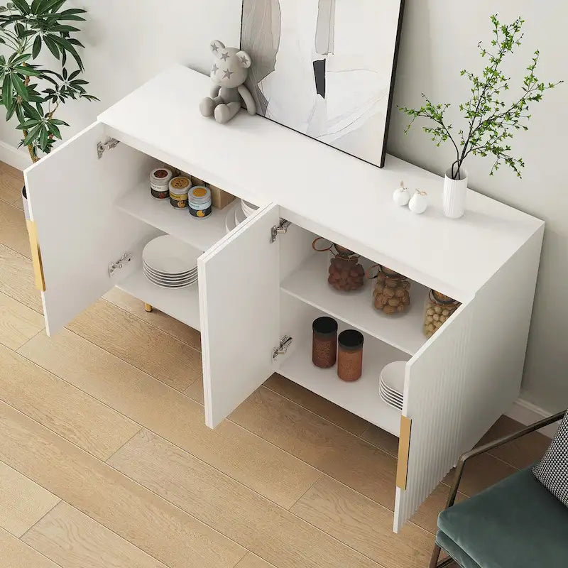 Buffet de rangement, Grand buffet cannelé avec étagères réglables, Crédence, Console de meuble d'appoint