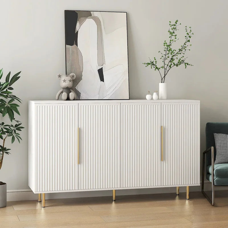 Buffet de rangement, Grand buffet cannelé avec étagères réglables, Crédence, Console de meuble d'appoint