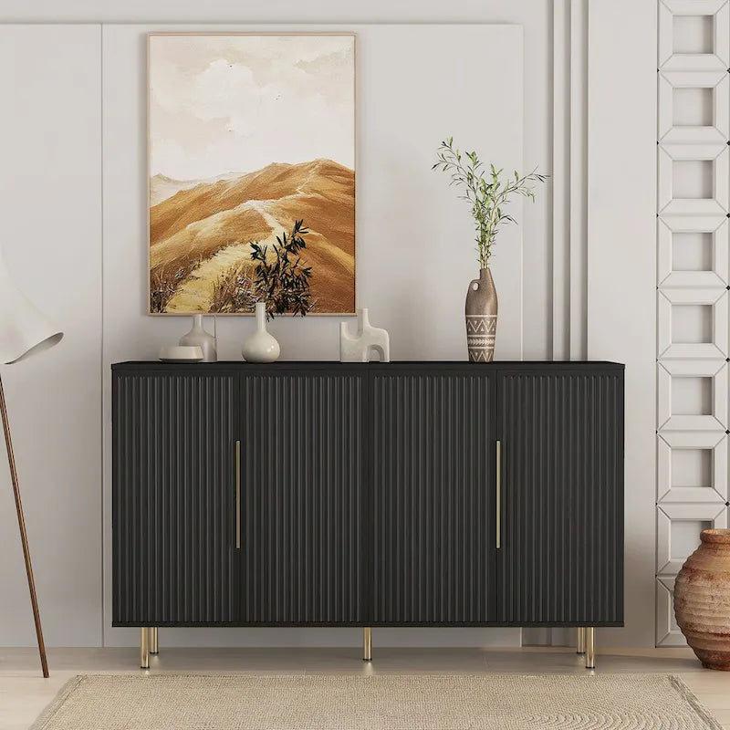 Buffet de rangement, Grand buffet cannelé avec étagères réglables, Crédence, Console de meuble d'appoint