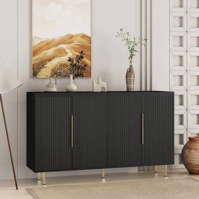 Buffet de rangement, Grand buffet cannelé avec étagères réglables, Crédence, Console de meuble d'appoint