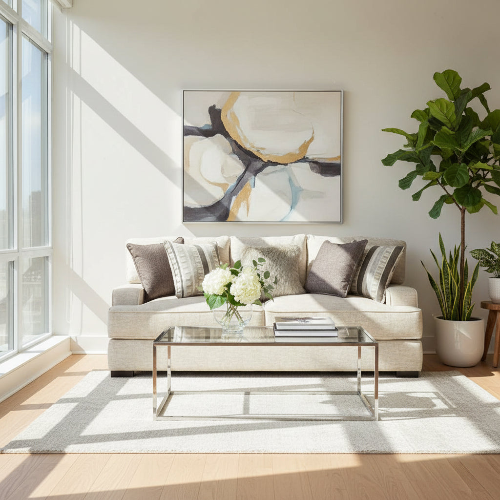  Aiden Contemporary Track Arms Sofa with Loose Back Pillows and Wooden Legs