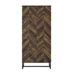 Armoire haute 2 portes de 180 cm, pieds patins, bois marron chevron