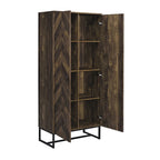 Armoire haute 2 portes de 180 cm, pieds patins, bois marron chevron