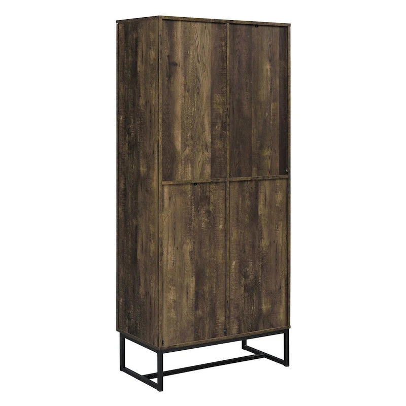 Armoire haute 2 portes de 180 cm, pieds patins, bois marron chevron