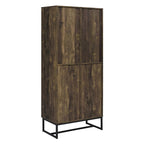 Armoire haute 2 portes de 180 cm, pieds patins, bois marron chevron