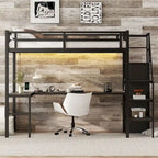 Lit mezzanine en métal avec bureau en L et port USB
