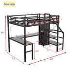 Lit mezzanine en métal avec bureau en L et port USB