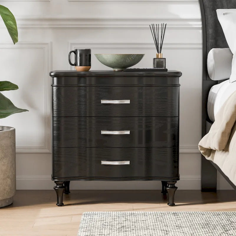  Seabliss Glam Solid Wood 3-Drawer Nightstand
